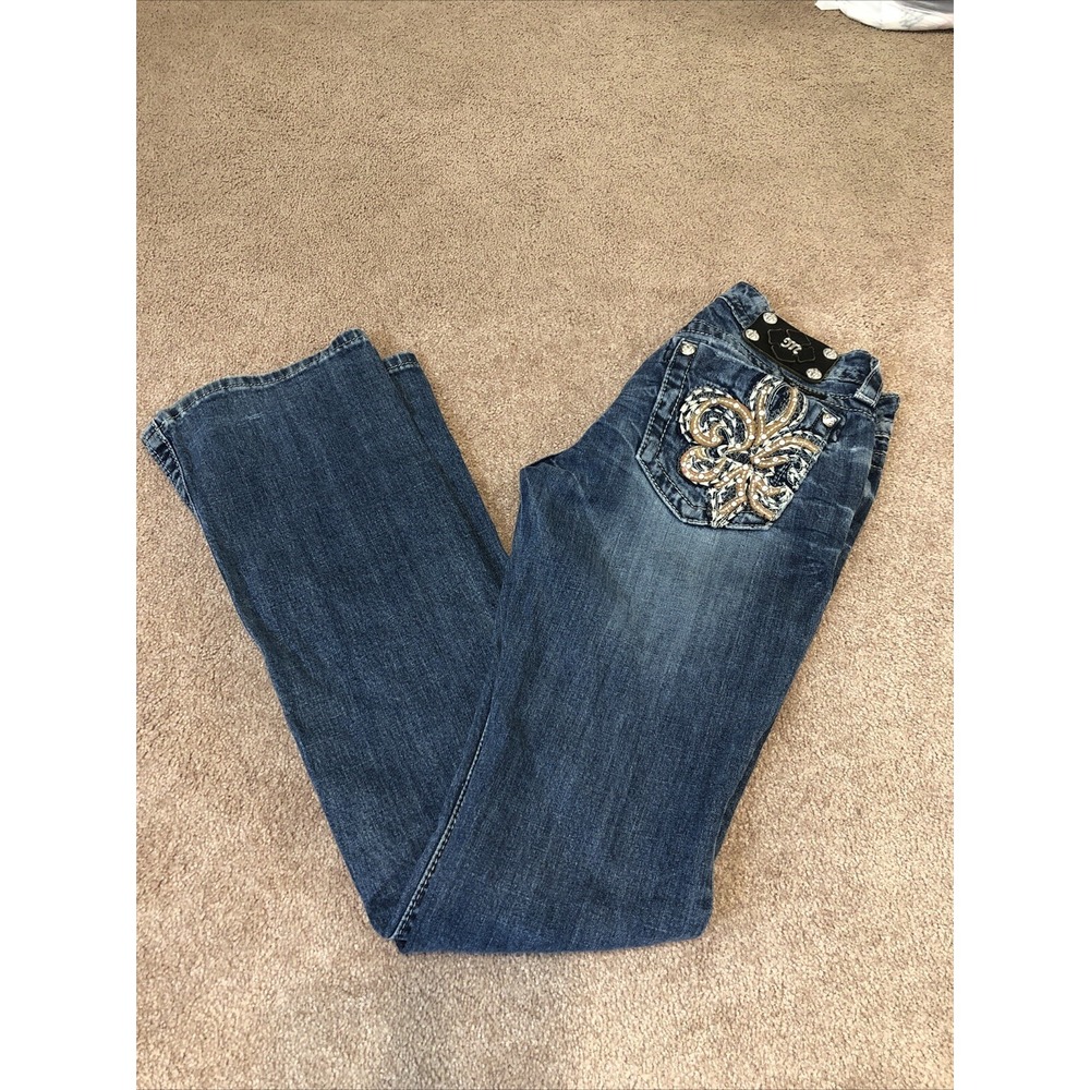 Miss Me Jeans Women's Size 27 Mid Rise Boot Jeans Rhinestone Dark Wash‎